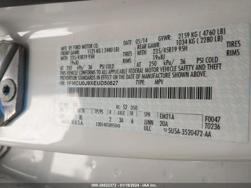 2014 FORD ESCAPE TITANIUM - 1FMCU0J9XEUD50827