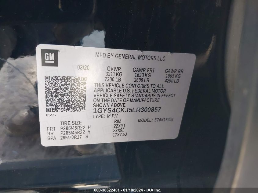 2020 CADILLAC ESCALADE PREMIUM LUXURY - 1GYS4CKJ5LR300857