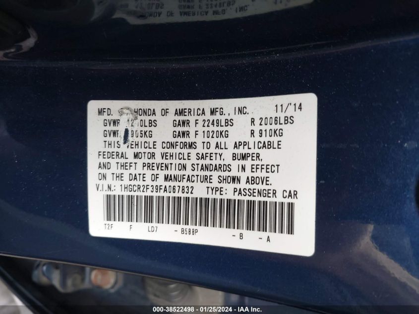 2015 HONDA ACCORD LX - 1HGCR2F39FA067832