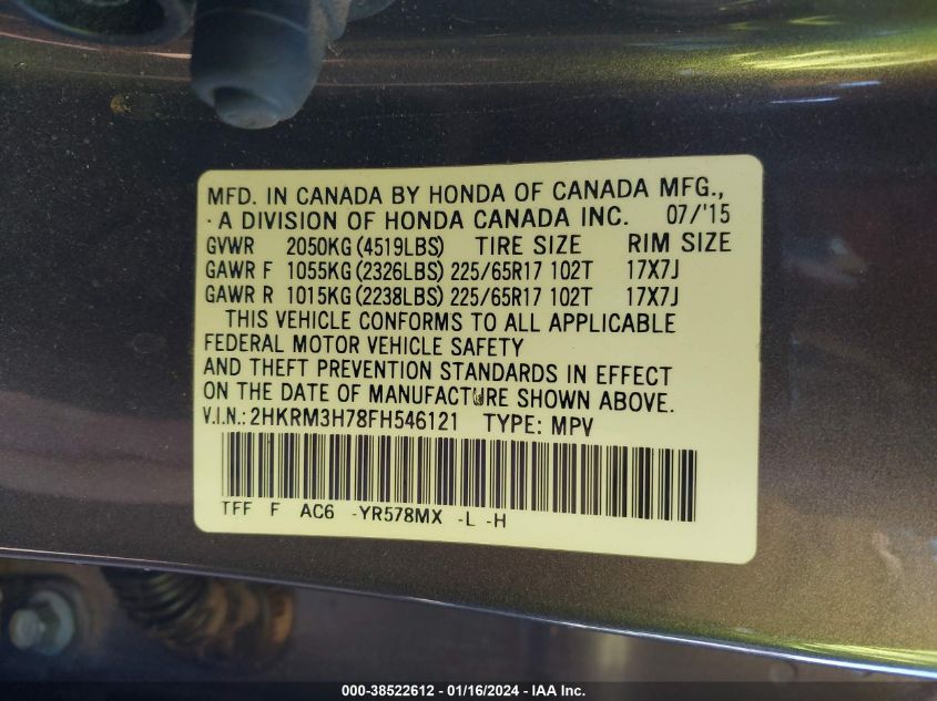 2015 HONDA CR-V EXL - 2HKRM3H78FH546121