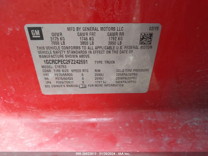 2015 CHEVROLET SILVERADO 1500 LS - 1GCRCPEC2FZ242691