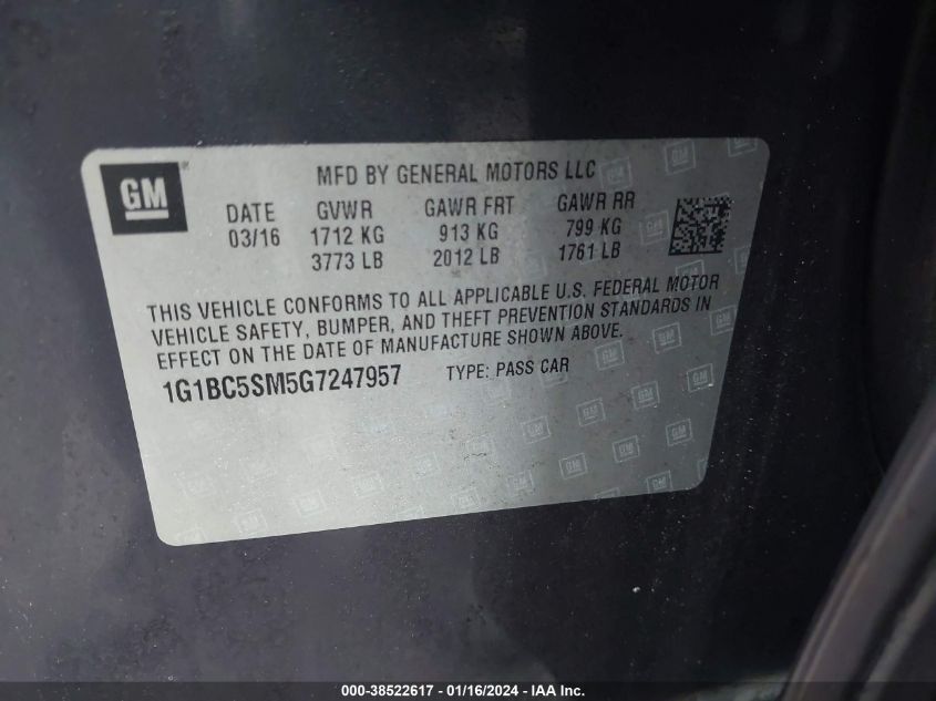 2016 CHEVROLET CRUZE LS - 1G1BC5SM5G7247957