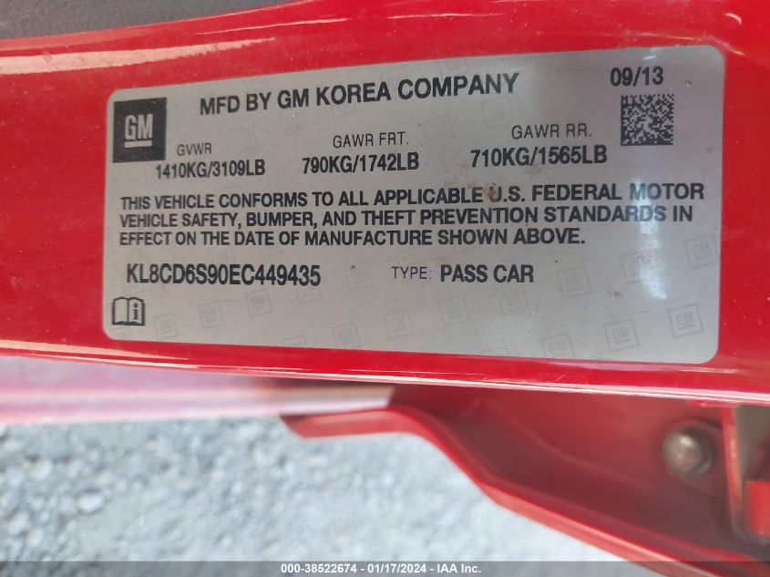 2014 CHEVROLET SPARK 1LT AUTO - KL8CD6S90EC449435