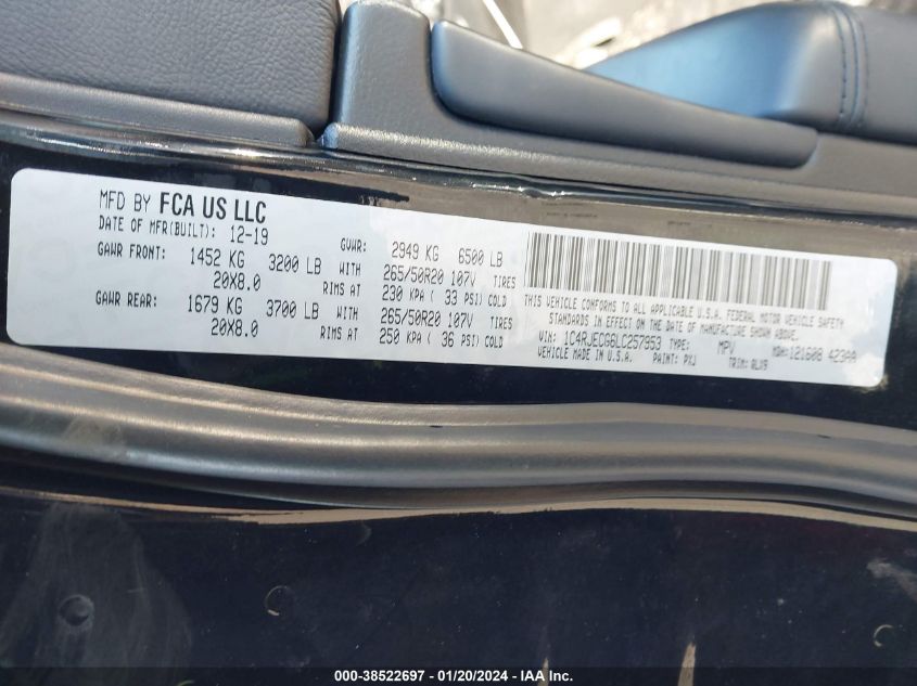 2020 JEEP GRAND CHEROKEE OVERLAND - 1C4RJECG6LC257953