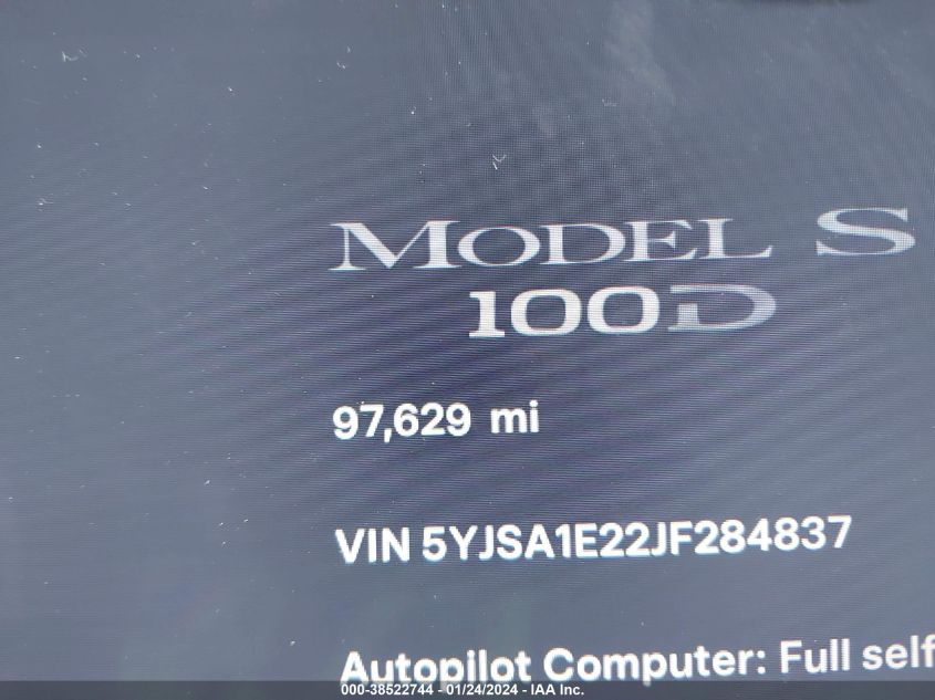 2018 TESLA MODEL S 100D/75D/P100D - 5YJSA1E22JF284837