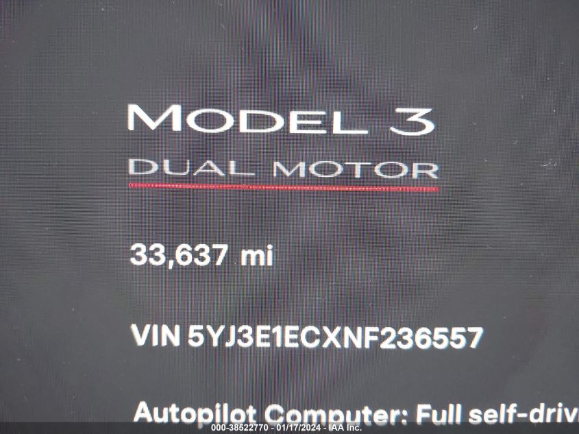 2022 TESLA MODEL 3 - 5YJ3E1ECXNF236557