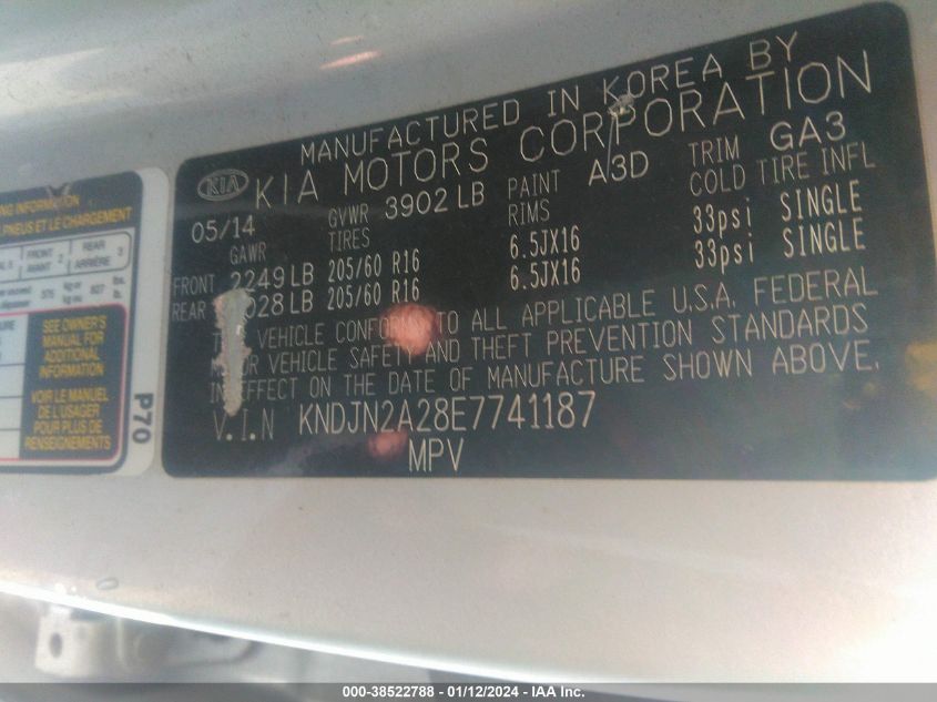2014 KIA SOUL - KNDJN2A28E7741187