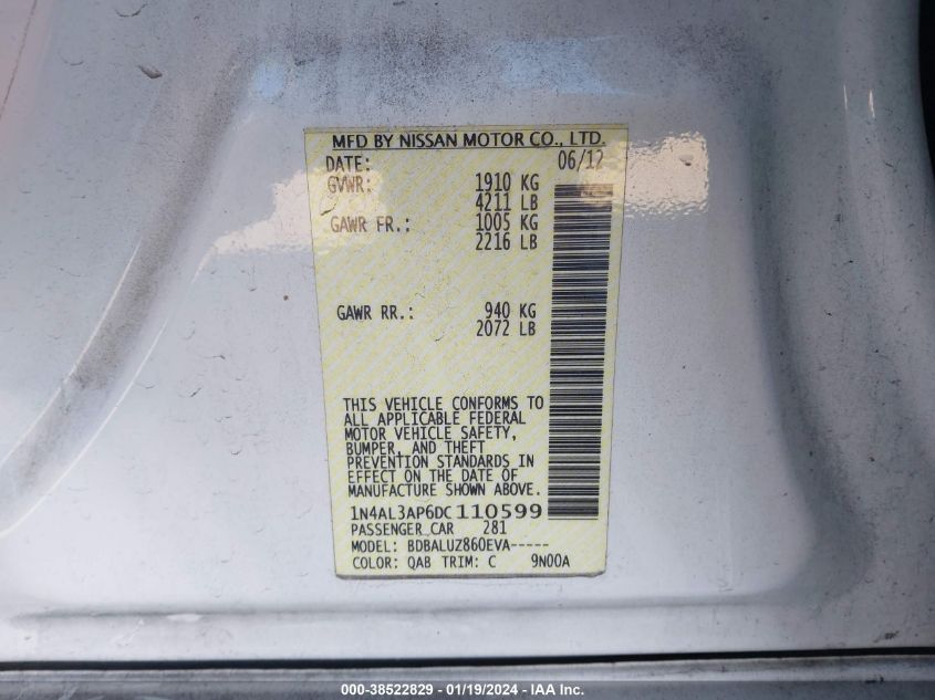2013 NISSAN ALTIMA 2.5/S/SV/SL - 1N4AL3AP6DC110599