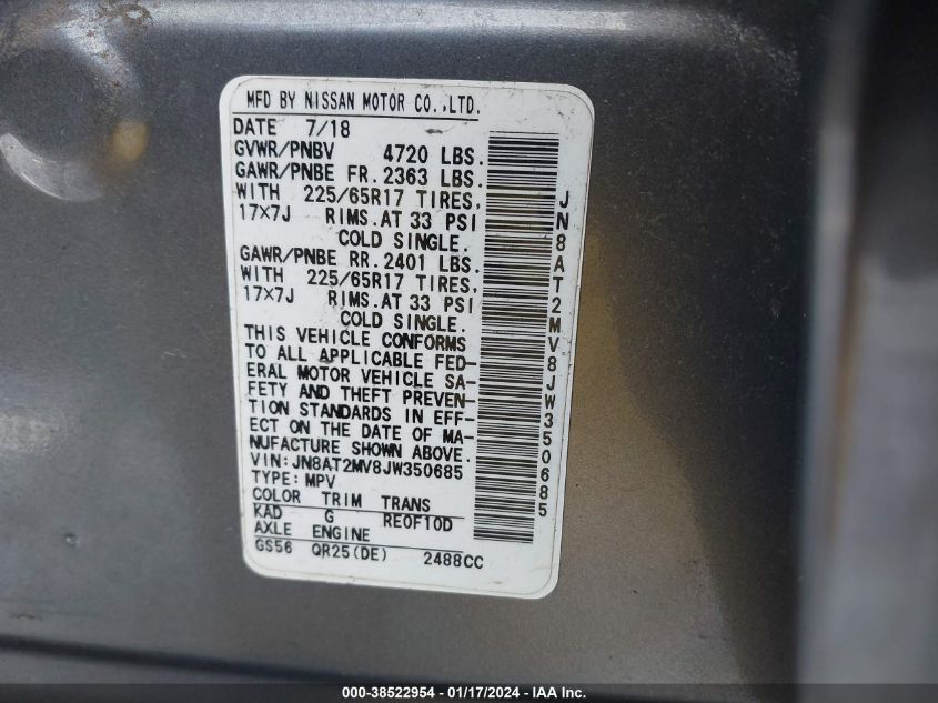 2018 NISSAN ROGUE S/SL/SV - JN8AT2MV8JW350685