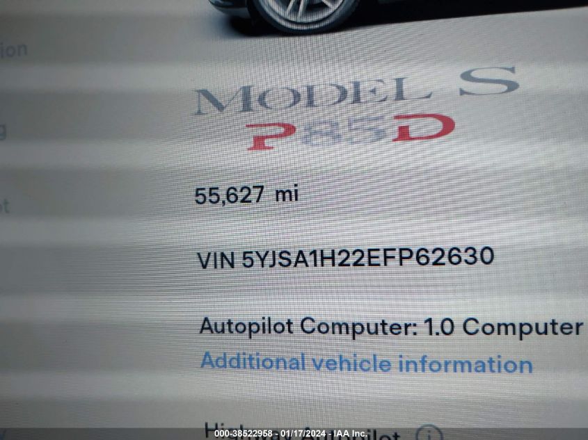 2014 TESLA MODEL S - 5YJSA1H22EFP62630