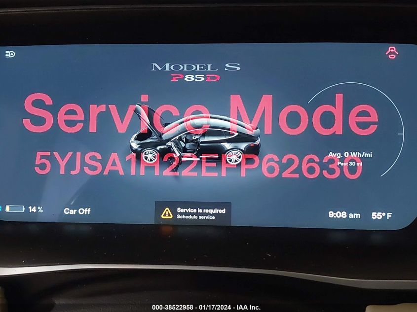 2014 TESLA MODEL S - 5YJSA1H22EFP62630