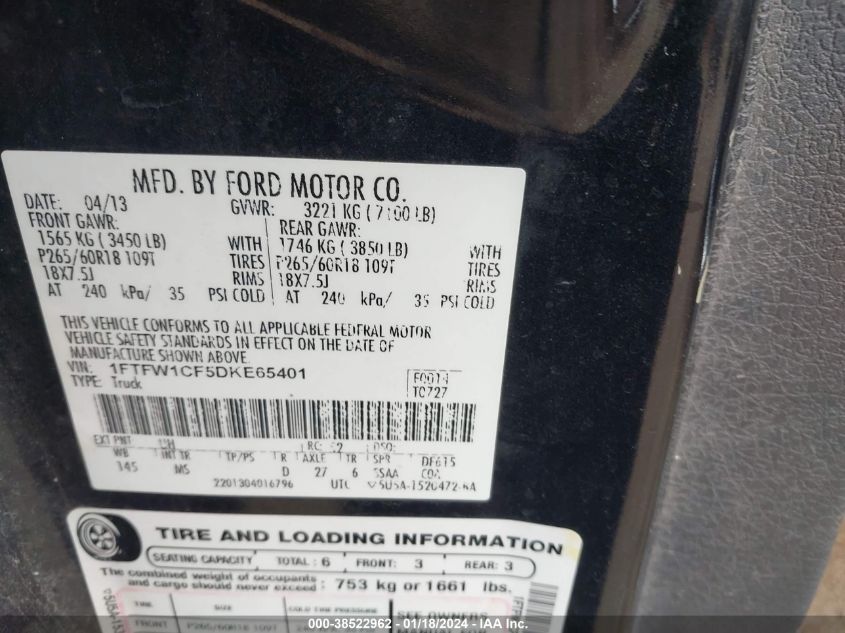 2013 FORD F-150 XLT - 1FTFW1CF5DKE65401