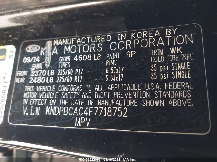 2015 KIA SPORTAGE LX - KNDPBCAC4F7718752