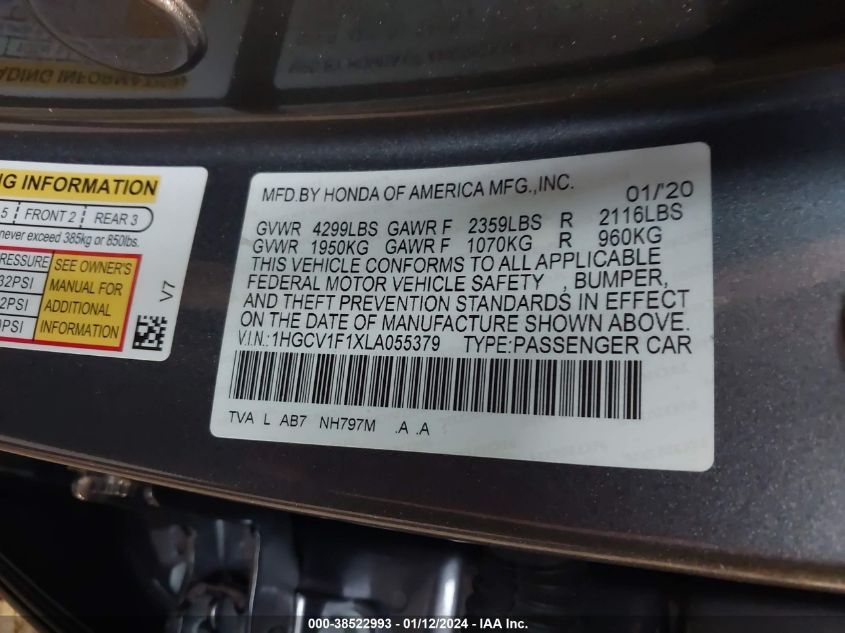 2020 HONDA ACCORD LX - 1HGCV1F1XLA055379