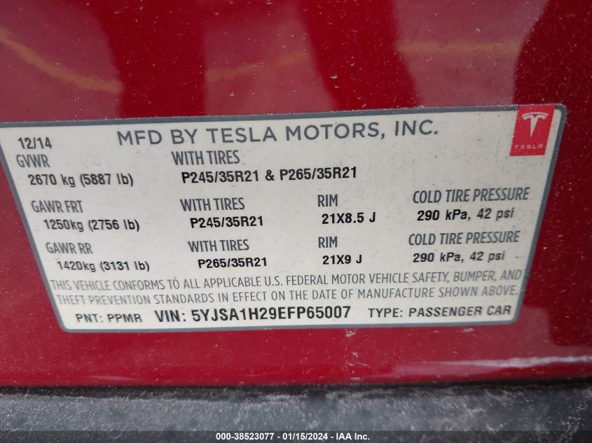2014 TESLA MODEL S P85D - 5YJSA1H29EFP65007