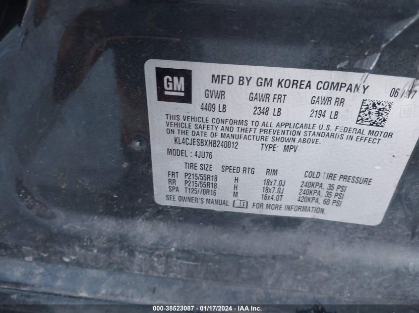 2017 BUICK ENCORE PREFERRED - KL4CJESBXHB240012