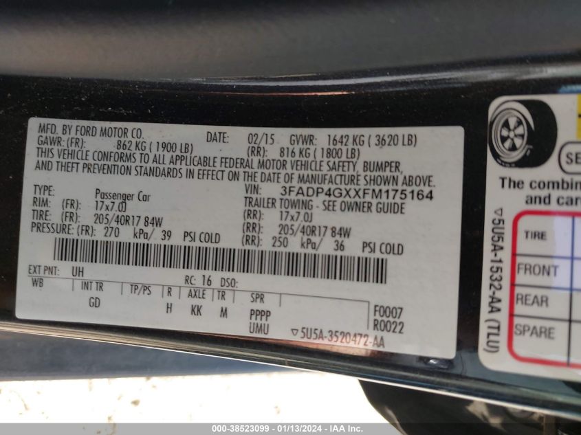 2015 FORD FIESTA ST - 3FADP4GXXFM175164