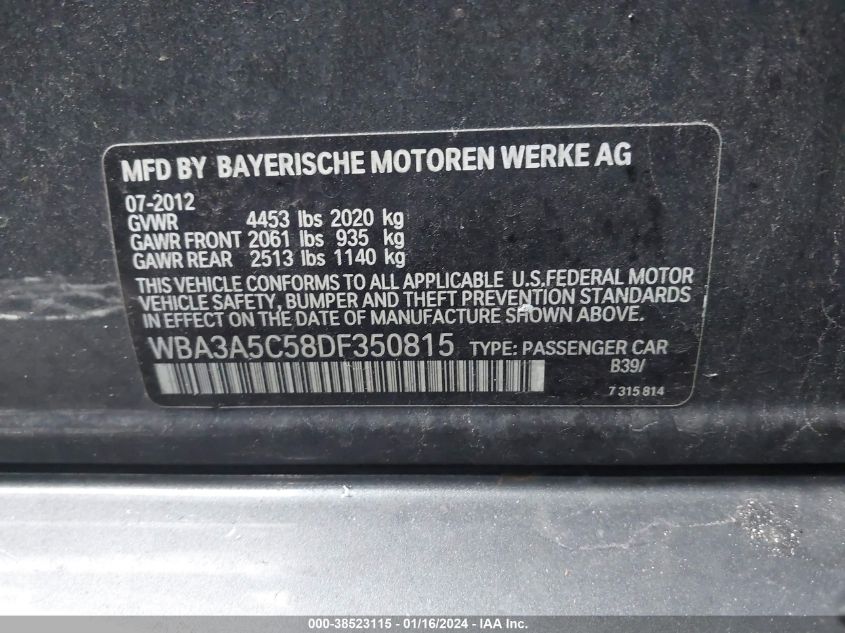 2013 BMW 328I - WBA3A5C58DF350815