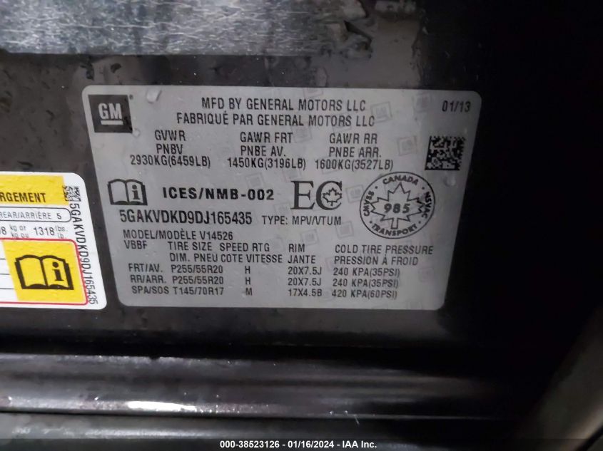 2013 BUICK ENCLAVE PREMIUM - 5GAKVDKD9DJ165435