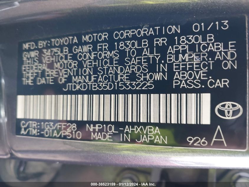 2013 TOYOTA PRIUS C TWO - JTDKDTB35D1533225
