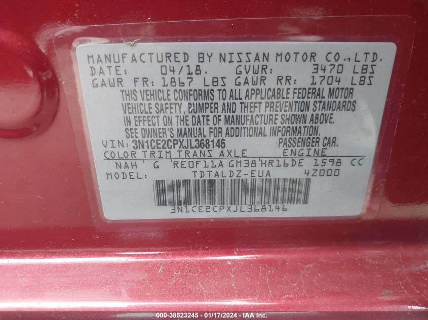 2018 NISSAN VERSA NOTE S/SR/SV - 3N1CE2CPXJL368146