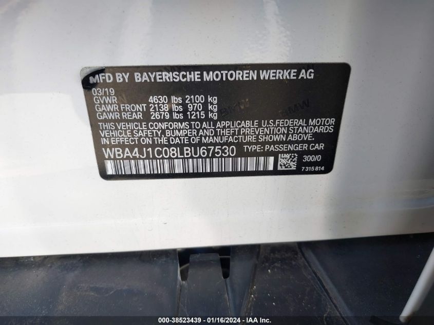 2020 BMW 430I GRAN COUPE - WBA4J1C08LBU67530