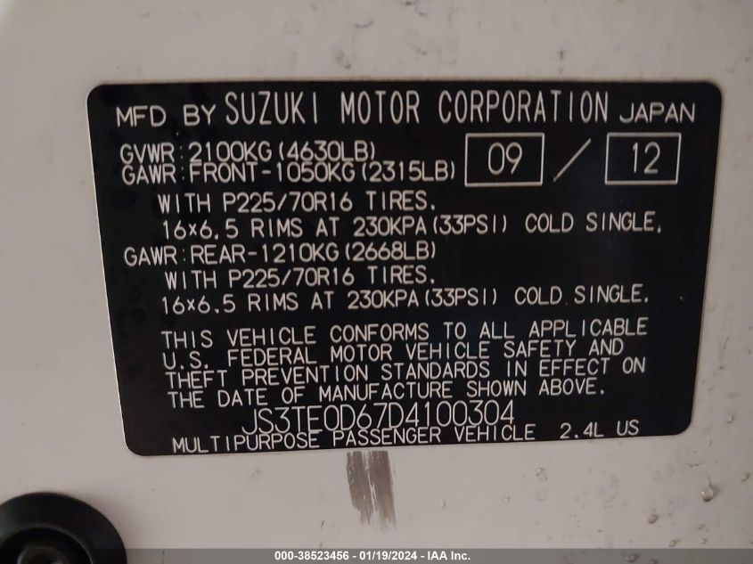 2013 SUZUKI GRAND VITARA PREMIUM - JS3TE0D67D4100304