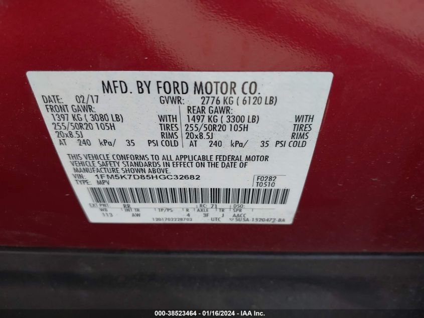 2017 FORD EXPLORER XLT - 1FM5K7D85HGC32682