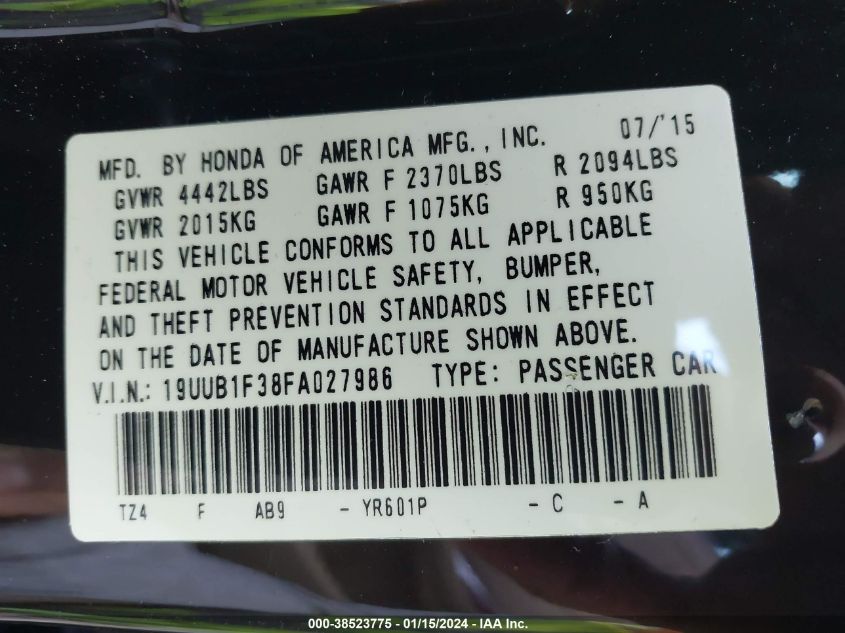 2015 ACURA TLX - 19UUB1F38FA027986