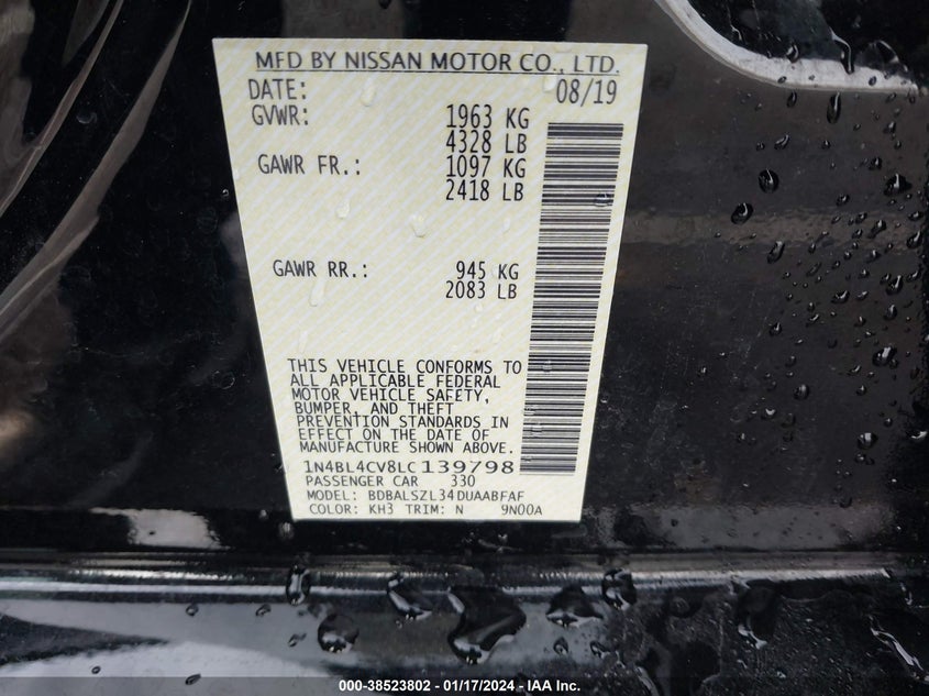 VIN 1N4BL4CV8LC139798 2020 NISSAN ALTIMA SR