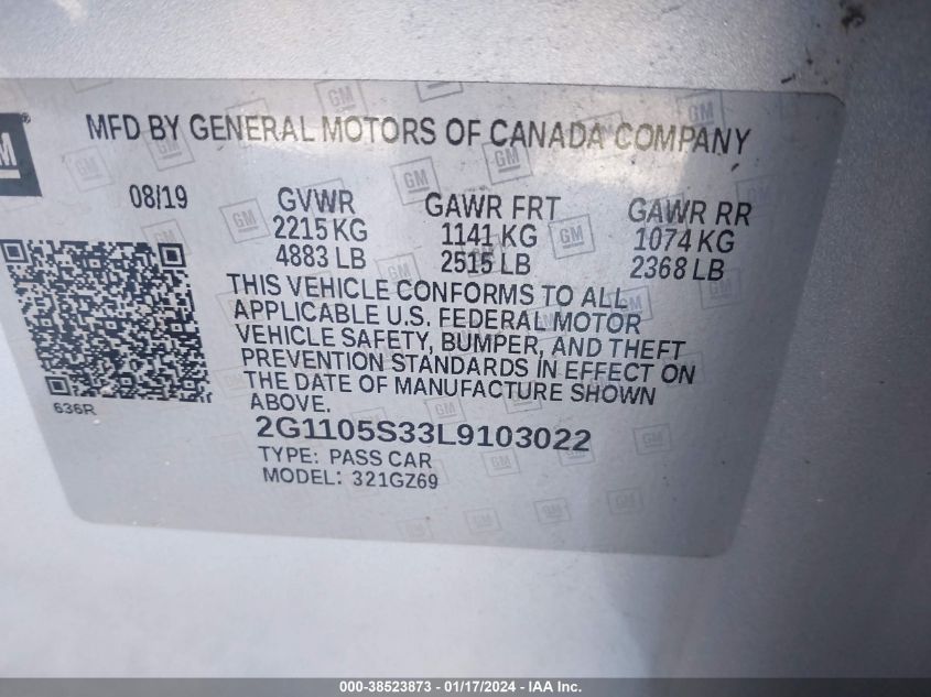 2020 CHEVROLET IMPALA PREMIER - 2G1105S33L9103022