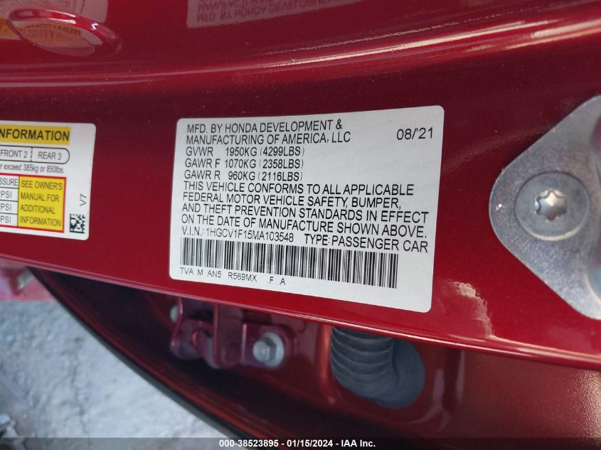 2021 HONDA ACCORD LX - 1HGCV1F15MA103548