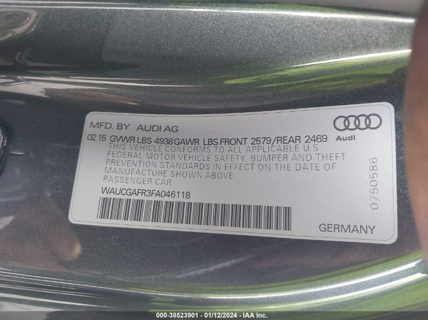 2015 AUDI S5 3.0T PREMIUM PLUS - WAUCGAFR3FA046118
