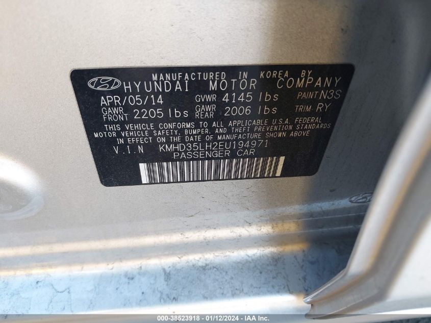 2014 HYUNDAI ELANTRA GT - KMHD35LH2EU194971