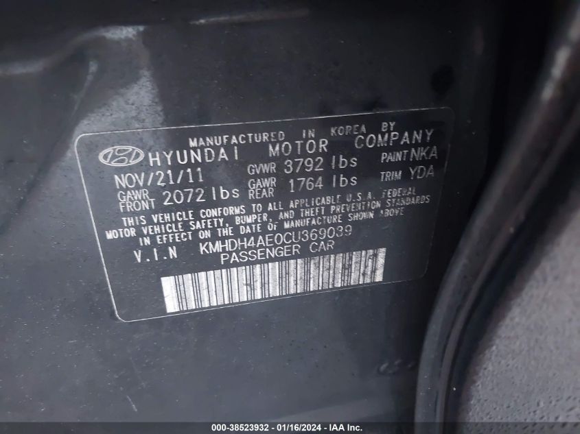 KMHDH4AE0CU369039 | 2012 HYUNDAI ELANTRA