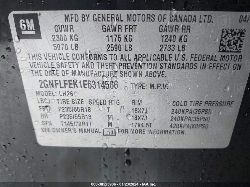 2014 CHEVROLET EQUINOX 1LT - 2GNFLFEK1E6314566