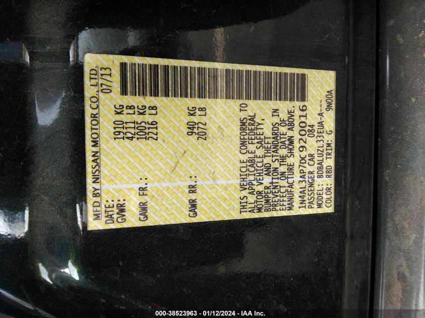 2013 NISSAN ALTIMA 2.5 SV - 1N4AL3AP7DC920016