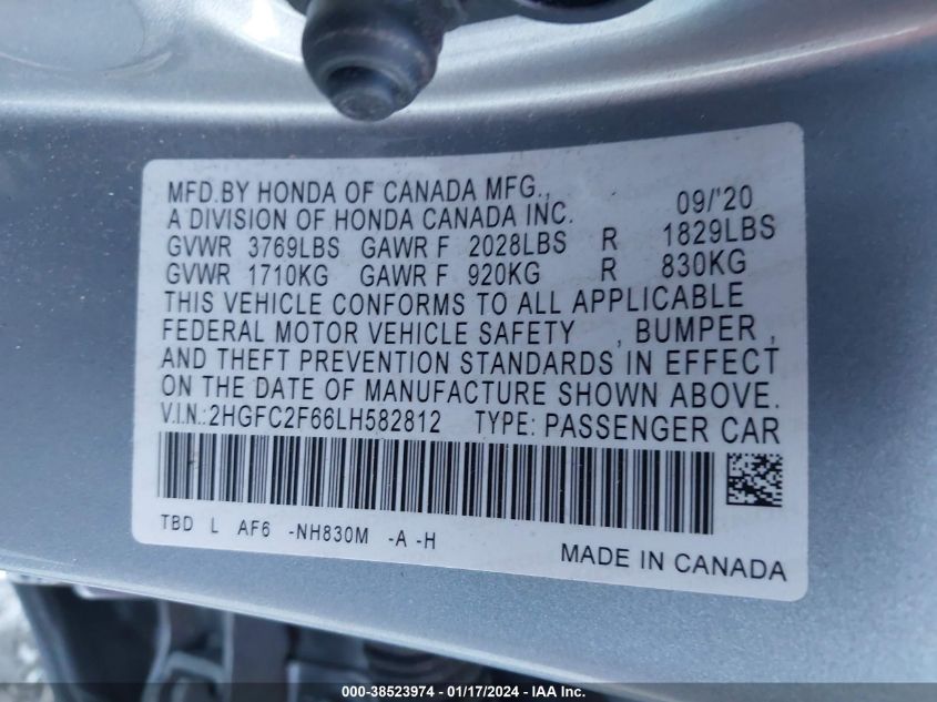 2020 HONDA CIVIC LX - 2HGFC2F66LH582812