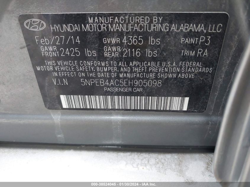 2014 HYUNDAI SONATA GLS - 5NPEB4AC5EH905098