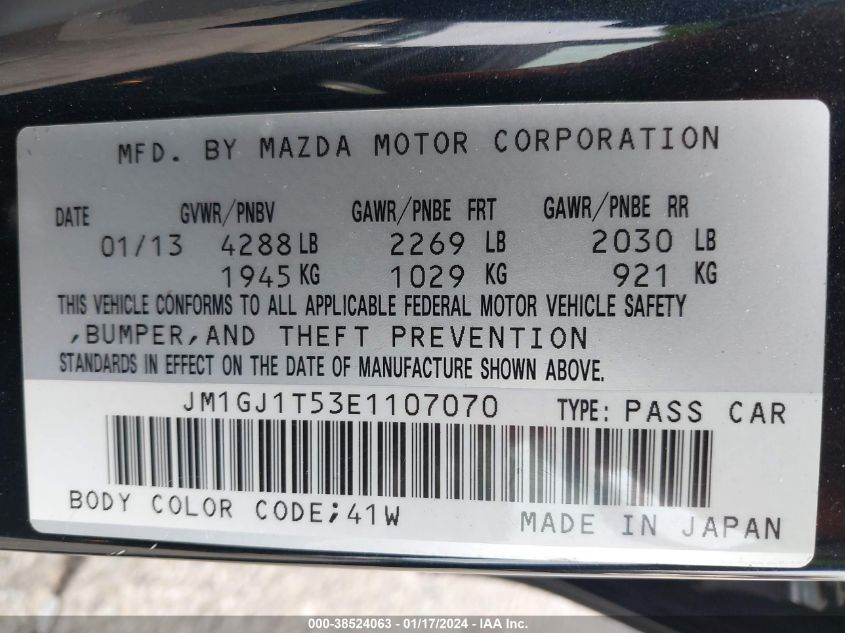 2014 MAZDA MAZDA6 I TOURING - JM1GJ1T53E1107070