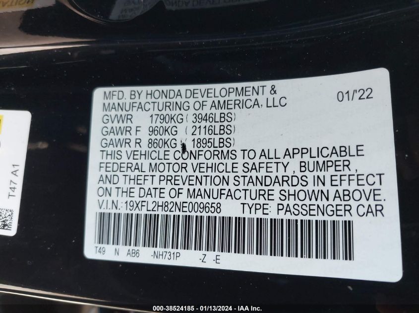 2022 HONDA CIVIC SPORT - 19XFL2H82NE009658