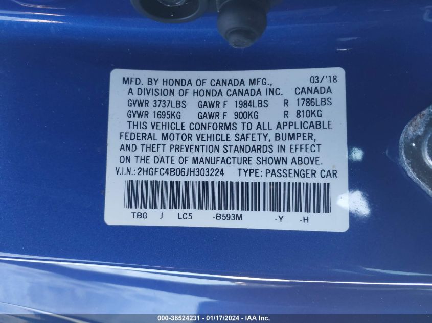 2018 HONDA CIVIC LX-P - 2HGFC4B06JH303224