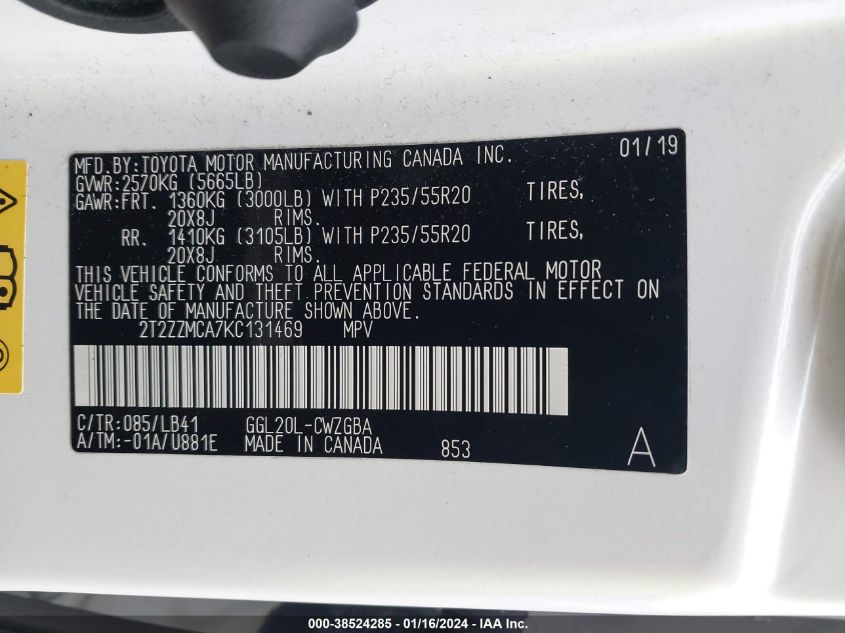 2019 LEXUS RX 350 - 2T2ZZMCA7KC131469