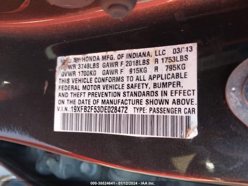 2013 HONDA CIVIC LX - 19XFB2F53DE028472