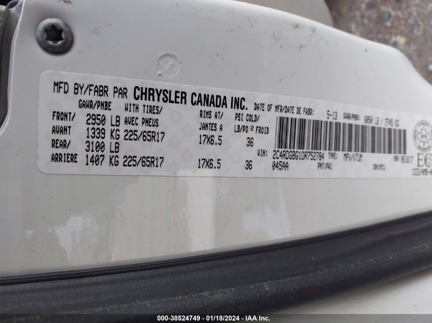 2013 DODGE GRAND CARAVAN 2C4RDGBG1DR752784