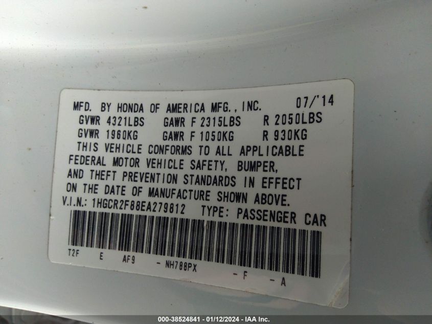 1HGCR2F88EA279812 | 2014 HONDA ACCORD