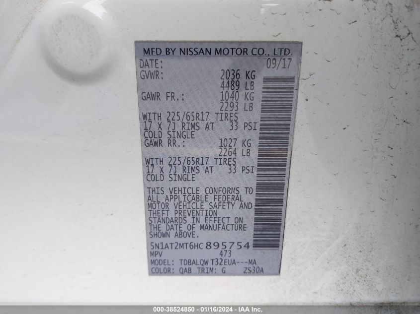 VIN 5N1AT2MT6HC895754 2017 NISSAN ROGUE SV