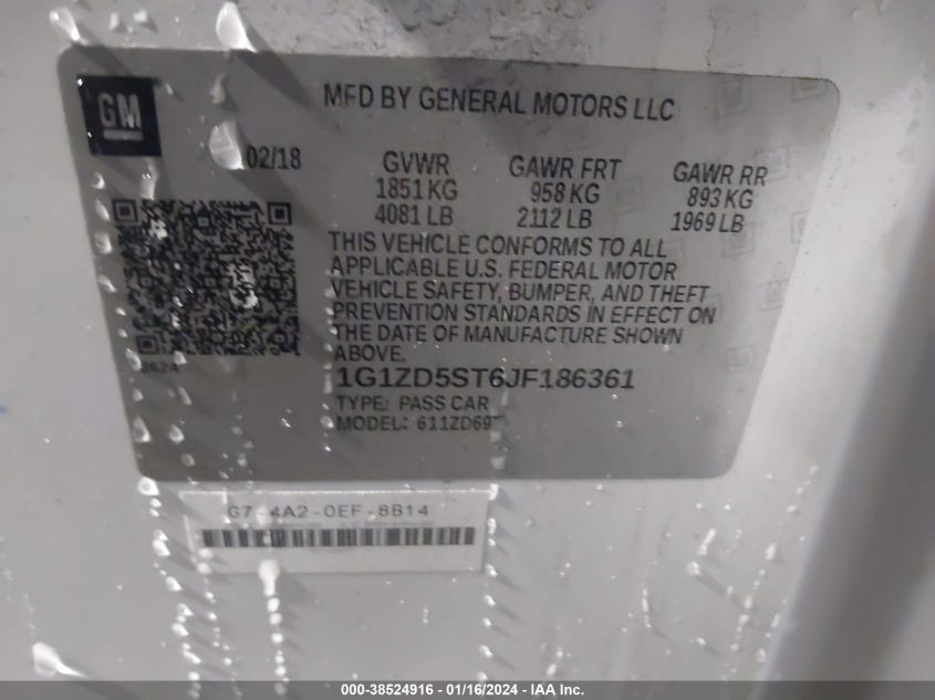 2018 CHEVROLET MALIBU LT - 1G1ZD5ST6JF186361