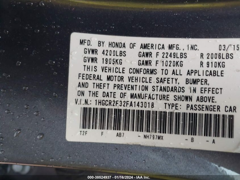 2015 HONDA ACCORD LX - 1HGCR2F32FA143018