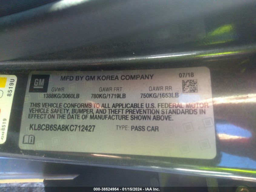 2019 CHEVROLET SPARK LS - KL8CB6SA8KC712427